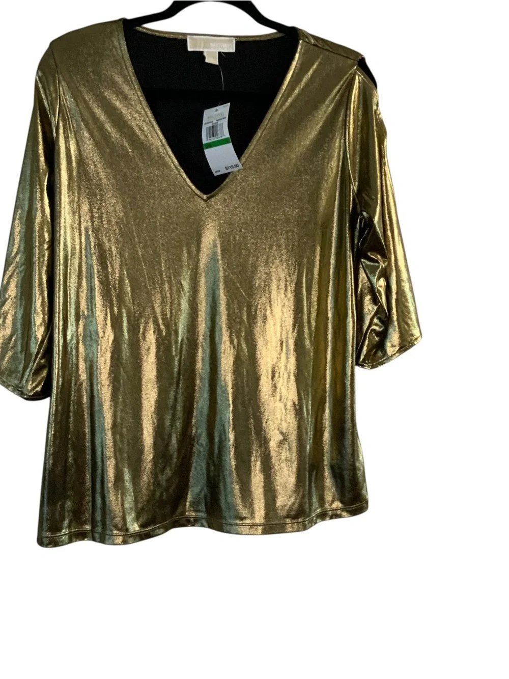 Michael Kors Metallic Gold V-Neck Blouse